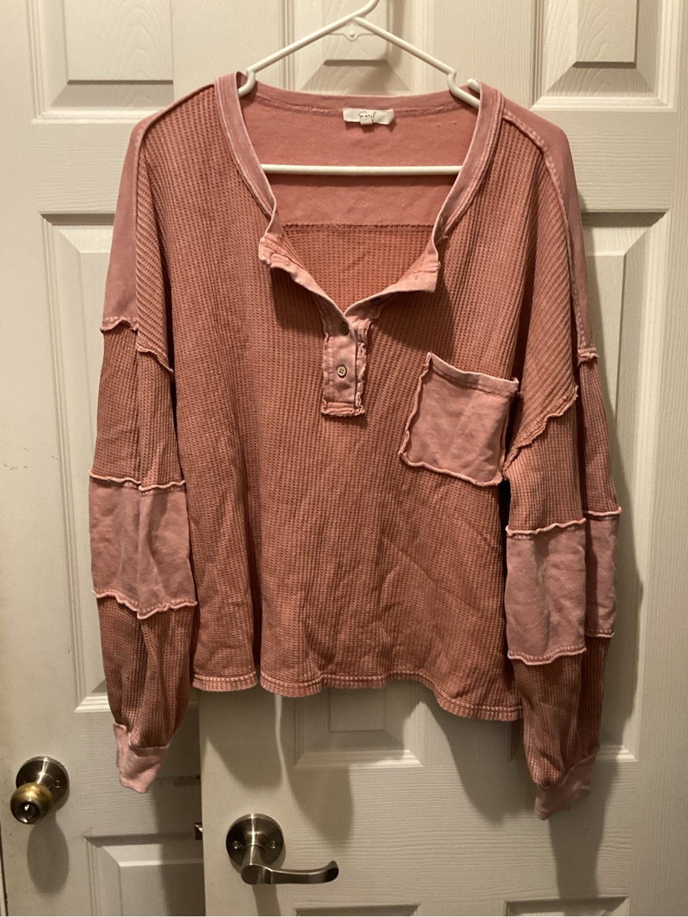 easel Dusty Rose Waffle Henley with Pocket